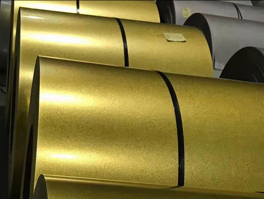 ゴールデンアンチフィンガープリント ガルバリューム 亜鉛 AZ 鋼コイル A792M DX51D 定期的な最小のスパンコール 石で覆われた屋根タイル